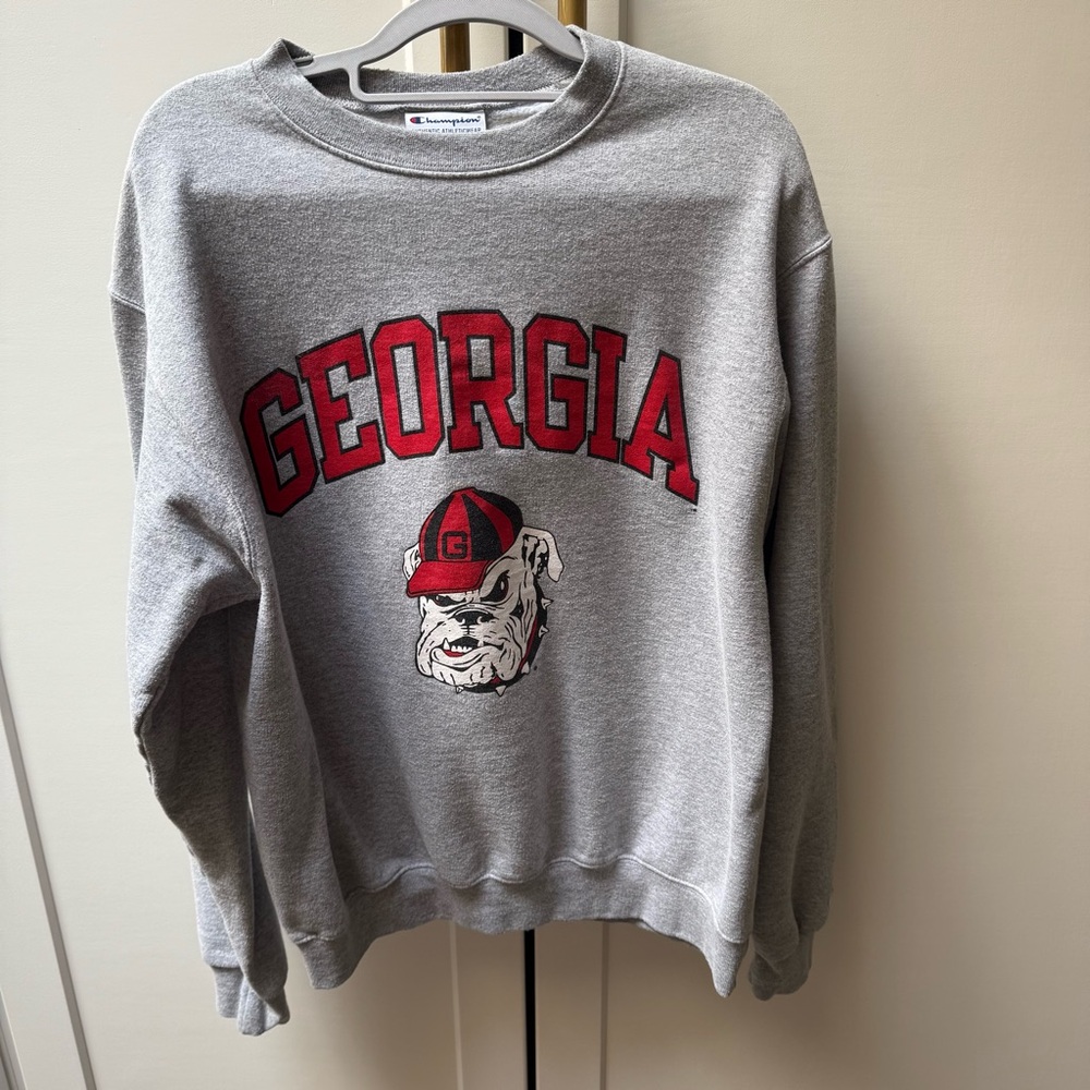 Champion Gray and Red Georgia Sweatshirt Crewneck